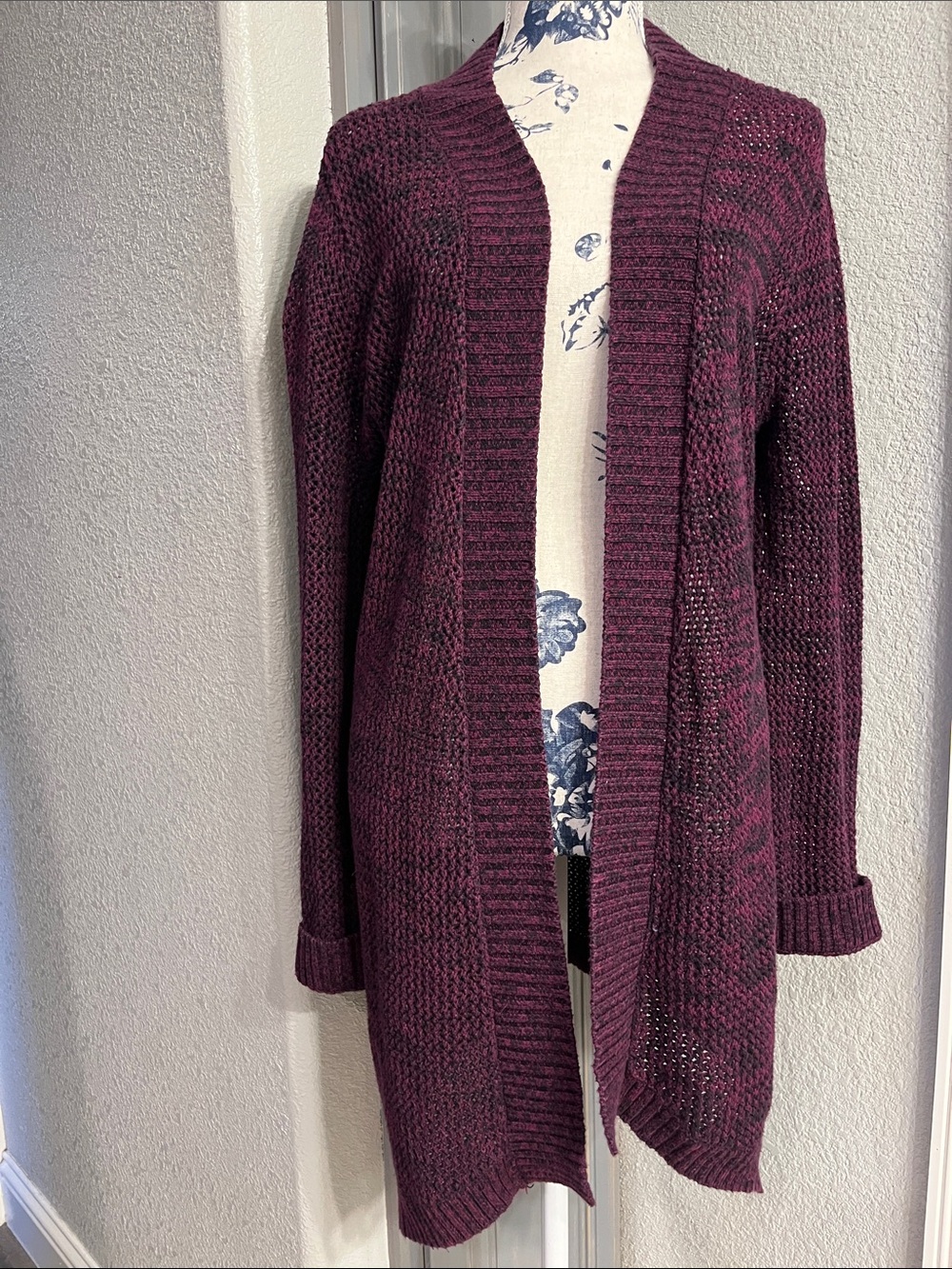 AB Studio Open-Front Cardigan in Plum